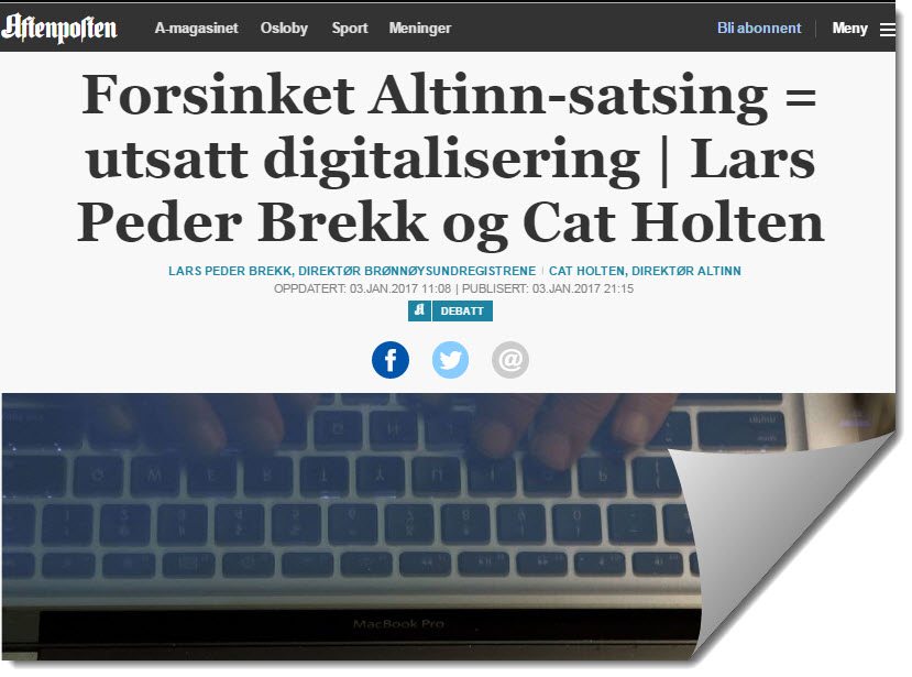 Faksimile av Aftenpostens nettutgave 3. januar 2017